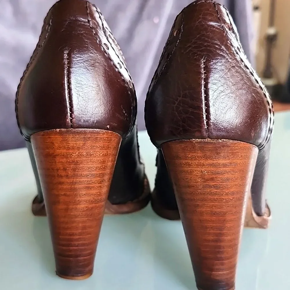 D&G Brogue Leather Oxford Retro '90s‎ Y2K Academia Stacked Heels Size 36 US6